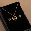 Conjunto de Pendientes de Cadena para Clavícula con Forma de Corazón Geométrico Estilo Metalizado Personalizado Europeo y Americano Collar de Moda con Diseño Transfronterizo de Acero Inoxidable