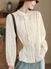 Blusa Bordada 100% Algodão, Estilo Doce Coreano para o Dia a Dia, com Babados e Bordados Completos, Nova Camisa de Manga Longa para Primavera e Outono para Mulheres