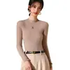 Outono e Inverno Novo Casaco de Gola Redonda Malha Feminina Pulôver Slim Camisa Base Manga Longa Preta Look Emagrecedor Malha