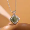 Colgante Cuadrado de Plata S925 con Jaspe Hetian, Diseño Hueco de Lujo Ligero, Collar Simple Versátil
