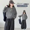 Conjunto de outfit de otoño para niñas, elegante y a la moda, suéter polo de punto estilo universitario, pantalones a cuadros de primavera y otoño para niñas mayores