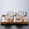 Copo com Alça de Vidro Colorido Textura Martelada para Beber Chá, Copo Estilo Japonês com Padrão de Água, Copo para Leite de Café da Manhã, Copo Transparente para Café, Estilo Concubina Imperial