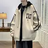 Chaqueta de béisbol con capucha para hombre, chaqueta casual holgada de estilo americano de moda para otoño, sudadera tipo cárdigan oversized para adolescentes