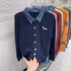 Ropa Exterior Bordada de Moda Solapa de Mezclilla Cardigan de Punto Falso Dos Piezas Suéter Abrigo de Temperamento Suelto Nuevo para Mujer Otoño Invierno
