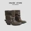 Botas Western Retrô Femininas 2026 Outono/Inverno Novas Botas com Salto Bloco Design de Salto Grosso Bico Fino Amassado Botas de Cavaleiro Botas para Calça