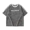 Camiseta Casual Americana de Alta Qualidade Tendência Estampada Manga Curta Masculina Verão Fina Sensação Fresca Justa ao Corpo Solta Gola Redonda Top Masculino