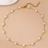 Cadena de Clavícula de Perlas Irregulares Transfronteriza Europea y Americana, Collar con Cuentas de Acero Inoxidable, Collar Minimalista de Moda para Mujer