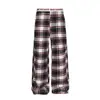 Pantalones Casuales Versátiles Unisex de Estilo Universitario a Cuadros Retro Americano Bloques de Color Cintura con Cordón Pierna Recta Holgada