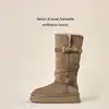 Botas de nieve largas grises para mujer, nuevo estilo invierno 2025, suela gruesa, que aumentan la altura, forradas de felpa, gruesas, de caña alta, zapatos de algodón cálidos
