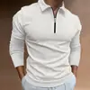 2022 Nuevo Transfronterizo Aliexpress Otoño Casual Ajustado Manga Larga con Cremallera Rayas Cuello Campana Tejido de Gofre Camisa Polo