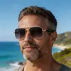 Gafas de Sol de Nuevo Estilo para Hombre, Doble Puente, Gafas Retro Europeas y Americanas, Montura Cuadrada Metálica Versátil, Protección Solar Especial para Hombre para Conducir