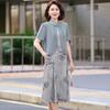 Novo Vestido de Verão Estilo Chinês para Mães Vestido Elegante Moda Feminina Meia-idade e Idosos Manga Curta Chiffon Camisa Estilo Nacional Vestido Conjunto de Duas Peças
