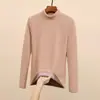 Camiseta básica de gola semi-alta espessa com forro de fleece escovado para mulheres, roupa íntima de outono e inverno, top básico quente preto de gola média de alta qualidade