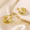Brincos em aço inoxidável em forma de U, moda europeia e americana, torcidos, comércio exterior, transfronteiriço, revestimento a vácuo, oco, ouro 18K, atacado, brincos femininos