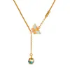 Collar de Mariposa con Esmalte Azul Quemado Dorado con Doble Colgante, Versátil Collar Azul Agua Estilo Chino Nuevo