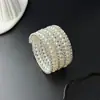 Pulsera de Perlas Multicapa Transfronteriza Pulsera Elástica de Alambre de Acero Abierto Accesorio de Muñeca Ancha para Novia Escenario Discoteca para Mujeres B357