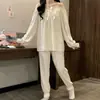 Pijama de Algodón Nube para Mujer, Primavera y Otoño, Dulce Estampado Floral, Manga Larga y Pantalones, Corte Holgado, Tallas Grandes, Conjunto de Ropa para el Hogar para Mujeres de Tallas Grandes