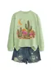 Amazon eBay Loja Independente Moda Casual Versátil Feminino Cacto Lua Estrelas Montanha Outono Inverno Moletom