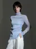 Camisa Base de Renda Fina Estilo Desejo Puro Feminina Sexy Gola Alta Vazada Manga Longa Camisa Interna Névoa Nebulosa Francesa