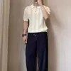 Camiseta jacquard de punto casual estilo old money con textura, manga corta para hombre, polo holgado de alta gama para hombre, nuevo