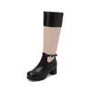 Botas de Montura Altas 482023 Botas de Comercio Exterior Tacón Medio Zapatos de Mujer Botas de Cuero Costura 40 Hebilla de Cinturón Grueso Nuevo Morado Adulto