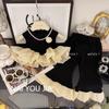 Traje Creme Verão 2025 Novo Moda Infantil Estilo Ocidental Estilo Hepburn Vestuário de Verão Menina Bebê Verão Roupas Finas