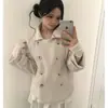 Enviado Casaco Curto Acolchoado de Lã Estilo Vintage Academia Menina Japonesa Lapela Dupla Botão Roupas de Algodão 26142