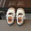 Novos Sapatos de Couro para Meninas Primavera e Outono, Sapatos Princesa Florais com Laço para Bebês Meninas, Sapatos Macios Antiderrapantes para Crianças Pequenas