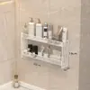 Prateleira de Armazenamento de Banheiro Multicamadas, Prateleira Lateral de Gabinete de Banheiro, Prateleira de Armazenamento na Parte Traseira da Porta do Banheiro, Sem Furos, Para Espaços Estreitos, Montado na Parede, Atacado
