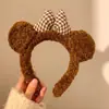 Orelhas de Urso com Laço Fofo Faixa de Cabeça de Pelúcia Rosto Feminino Lavagem de Rosto Faixa de Cabeça Peluda Desenho Animado Passeio Foto Acessórios de Cabelo