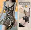 Yue Die Lencería Sexy Estampado de Leopardo Camisola Bata de Noche Tentación Apasionada Conjunto de Encaje Ropa para Mujer
