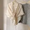Chal triangular de punto suave y pegajoso apto para la piel, borde de ola retro elegante, ropa exterior de otoño e invierno estilo coreano para mujer, mezcla de lana, color liso