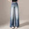 Pantalones de mezclilla anchos, elegantes y hechos a medida con estampado de cocodrilo, nueva colección primavera/otoño, de cintura alta, de corte recto y fluido, efecto adelgazante y versátiles para varios atuendos