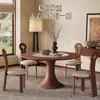 Mesa Redonda de Comedor de Madera Maciza con Plato Giratorio de Piedra Incrustado, Estilo Wabi-Sabi, Mesa Grande para el Hogar, Estilo Mid-Century, Mesa de Comedor de Madera de Fresno Blanco