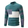 Otoño Invierno Nuevo Suéter de Punto Grueso con Bloques de Color y Cuello Medio Alto para Hombre, Color de Contraste, Cuadrado, Cálido, Fuente de Comercio Exterior