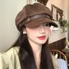 Coreia do Sul Boné Retrô de Couro com Aba Curta para Crianças Primavera e Outono Viagem ao Ar Livre Versátil para Mostrar o Rosto Pequena Moda Boné Octogonal Tendência