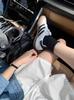 Corea del Sur Dongdaemun Verano Vintage Reductor de Edad Puntada Encaje Encaje Cintura Alta Combinación Perfecta Rayas Pantalones Anchos para Mujer