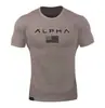 Camiseta Deportiva de Verano con Cuello Redondo para Hombre Muscle Fitness Europea y Americana Manga Corta Ropa de Entrenamiento para Fitness Running Manga Corta alpha
