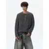 Estilo Old Money, cuello Henry, rayado, corte holgado, tejido, otoño, moderno, casual, camiseta de manga larga para hombre