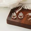 Joyería Aitong: Pendientes de aro de perla con incrustaciones de diamantes, frescos y delicados; Pendientes de botón de perla con flor de goteo de aceite, dulces y elegantes
