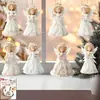 Juego de 8 Piezas de Ropa de Encaje Adorno de Ángel de Cabello Dorado Adornos de Madera Artificial Adornos para Árbol de Navidad y Hogar