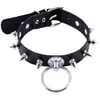 Gola Colar Choker Argola Redonda Fashion Exagerada em Couro PU Ecológico Estilo de Rua Studded Spike Gola para Boate