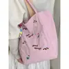 Bolso de Lona Nuevo Bordado de Perrito Cereza, Bolso de Hombro Rayado Doble Cara Simple y Versátil, Bolso Tote de Moda de Nicho para Mujeres