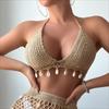 Comercio Exterior Europeo y Americano Transfronterizo Vacaciones de Verano en la Playa Bikini Sexy de Ganchillo Hecho a Mano Puro con Colgante de Concha y Atado Hueco