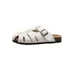 Versión de Piel de Vaca 2026 Verano Nuevo Estilo Piel Genuina Hueco Suela Gruesa Punta Cerrada Estilo Birkenstock Mules para Mujer para Uso en Exteriores