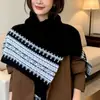 Cachecol Xale Tricotado Gola Alta Fair Isle para Mulheres, Aquecedor de Pescoço Quente Camadas Retro Francês Engrossado de Inverno