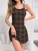 Vestido Feminino Verão Sexy Alça Curta Saia Curta Estampado Xadrez 2025 Moda Tendência Confortável Leve Retro Confortável