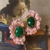 Pendientes Clásicos Estilo Palacio Flor de Begonia Rosa, Pendientes de Flor Verde Hermosos y Elegantes de Alta Gama para Mujer