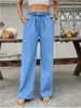 Jeans rectos de tiro alto elástico con cordón, estilo europeo y americano, sueltos, elásticos, de color azul claro para mujer, casuales y versátiles, exclusivos de Amazon