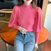 Camisa de base feminina outono e inverno estilo estrangeiro gola alta meia manga lanterna top interno slim fit suéter de base emagrecedor